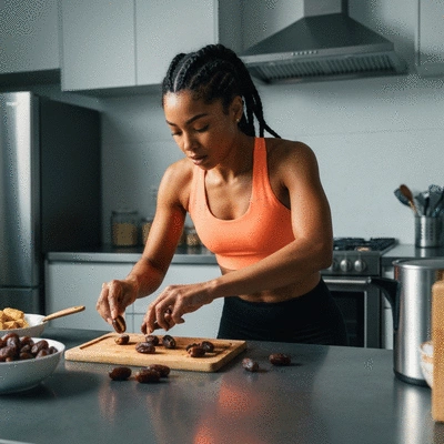 Athlete preparing a healthy snack with dates, showcasing a dynamic and active lifestyle