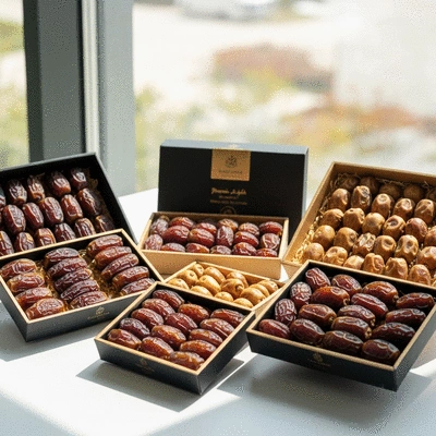 Assortment of premium dates in elegant packaging