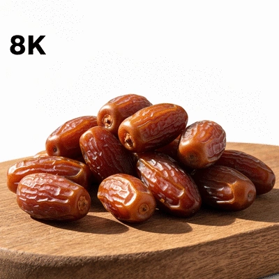 Assortment of plump, shiny fresh dates on a rustic wooden board