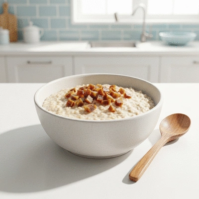 Chopped dates on oatmeal with a spoon, showing a healthy breakfast idea