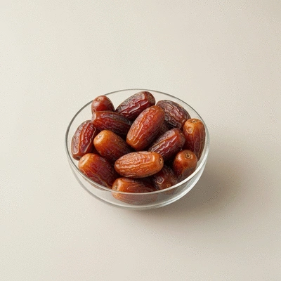 A diverse assortment of dates in a clean, modern bowl on a light background, no text, no words, no typography, clean image