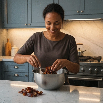Medjool dates being used in baking, with a focus on their natural sweetness and versatility