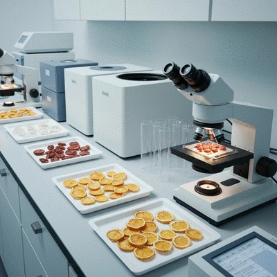 Modern laboratory equipment testing dried fruit samples