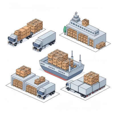 Logistics and supply chain management illustration for date transportation