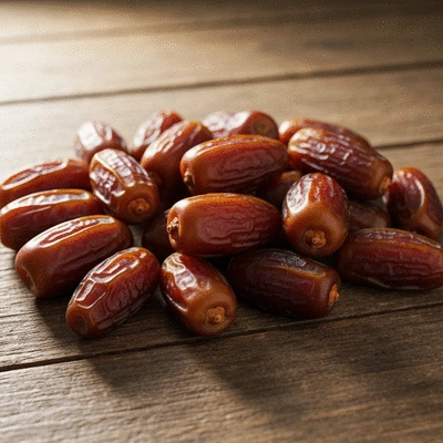 Assortment of fresh dates on a rustic wooden table with natural light