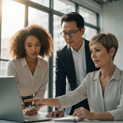 Business team collaborating on an import checklist, clean image