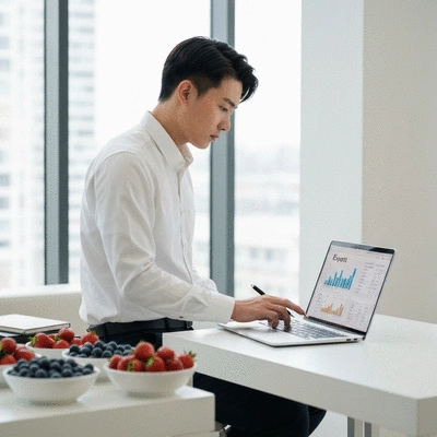 Person analyzing date export data on a laptop