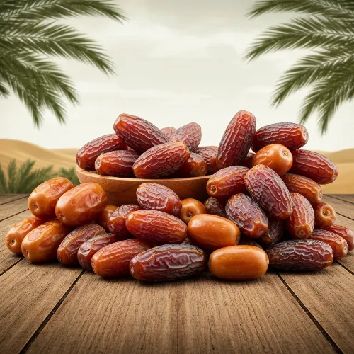 Assortment of premium fresh dates on a rustic wooden table